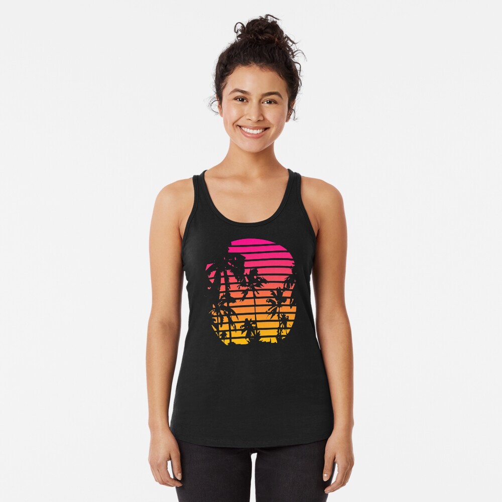 Cool 80s Style Tropical Sunset Racerback Tank Top
