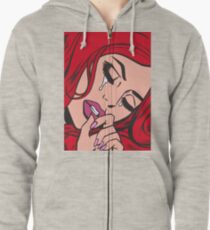 Red Hair Crying Comic Girl Zipped Hoodie