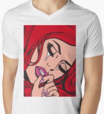 Red Hair Crying Comic Girl Men's V-Neck T-Shirt