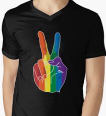 Sign of Peace (Rainbow Hand) Men's V-Neck T-Shirt