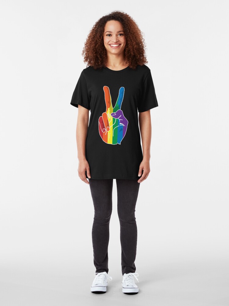 Alternate view of Sign of Peace (Rainbow Hand) Slim Fit T-Shirt