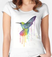 Hummingbird Watercolor Rainbow Women's Fitted Scoop T-Shirt