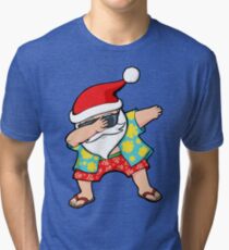 Hawaiian Dabbing Santa Tri-blend T-Shirt