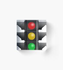 A traffic light with red, yellow and green lights Acrylic Block