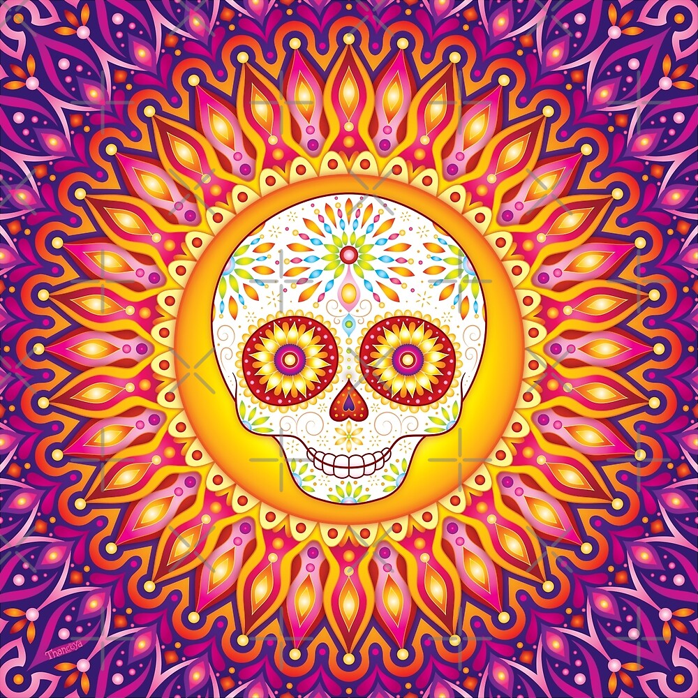 Sugar Skull Sun Mandala Day Of The Dead Sugar Skull Art By Thaneeya By Thaneeya Mcardle 