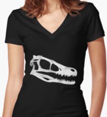Velociraptor Skull in White Women's Fitted V-Neck T-Shirt