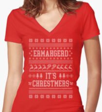 Ermahgerd, ugly christmas sweater, girl, ermahgerd stuff, funny meme ermahgerd, hilarious ermahgerd, irmagerd, oh my god, sarcastic ermahgerd Women's Fitted V-Neck T-Shirt