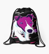Dog funny Eighties Retro Violet and Purple Drawstring Bag