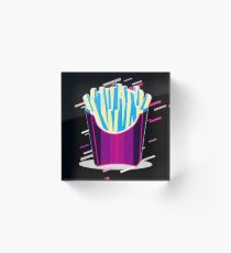 French fries potato chips Eighties Retro Violet and Purple Acrylic Block