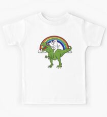 Funny English Bull Terrier Riding T Rex Dinosaur Kids Tee