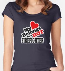 My Heart Belongs to a HOT Firefighter Women's Fitted Scoop T-Shirt