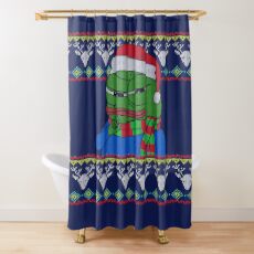 Smug Apu Apustaja Christmas Card Rare Pepe the frog PepeTheFrog knitted deer patterns, with Santa Claus Hat and winter scarf HD HIGH QUALITY Shower Curtain