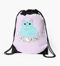 Hail Satan cat Drawstring Bag