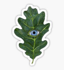 Oak Leaf with an Eye Watercolor Painting Sticker