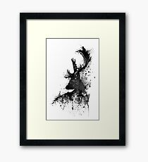 Black and White Deer Head Watercolor Silhouette Framed Print