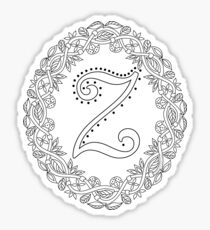 Letter Z Black And White Wreath Monogram Initial Sticker