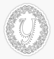Letter Y Black And White Wreath Monogram Initial Sticker