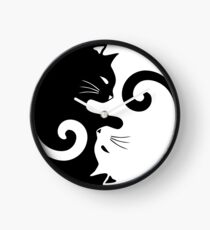 Ying Yang Cats - Black & White Clock