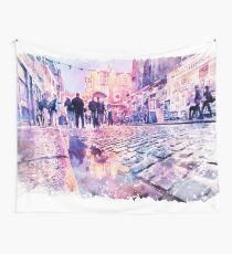 Dublin Watercolor Streetscape Wall Tapestry