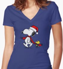 CHRISTMAS SNOOPY Women's Fitted V-Neck T-Shirt