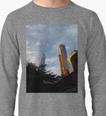 yellow, sky, travel, airplane, outdoors, city, business, technology, architecture, vertical, color image, New York City, USA Lightweight Sweatshirt