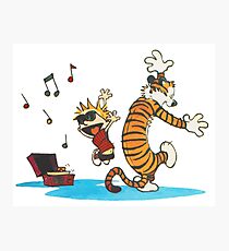 calvin and hobbes dancing with music Photographic Print