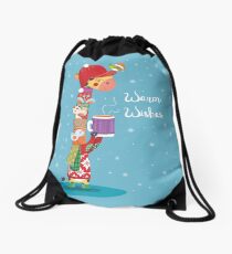 Christmas giraffe greetings Drawstring Bag