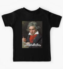 Camiseta para niños Ludwig van Beethoven, compositor y pianista alemán. Retrato, en negro