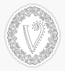 Letter V Black And White Wreath Monogram Initial Sticker