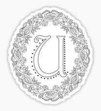 Letter U Black And White Wreath Monogram Initial Sticker
