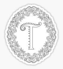 Letter T Black And White Wreath Monogram Initial Sticker