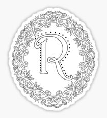 Letter R Black And White Wreath Monogram Initial Sticker