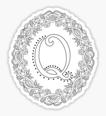 Letter Q Black And White Wreath Monogram Initial Sticker