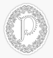 Letter P Black And White Wreath Monogram Initial Sticker