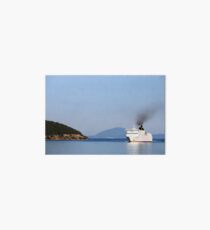 cruiser sailing near Corfu island Greece Art Board