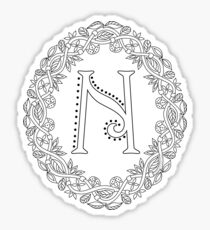 Letter N Black And White Wreath Monogram Initial Sticker