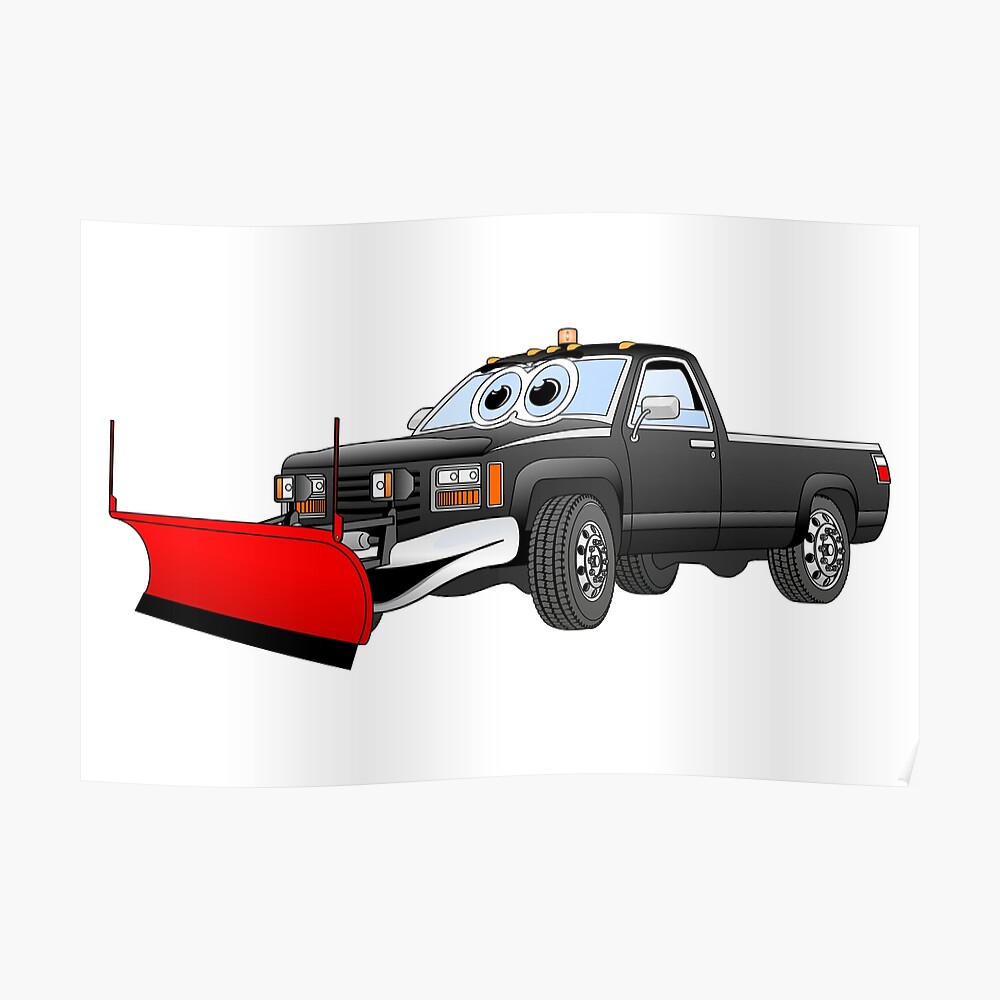 "Black R Pick Up Truck Snow Plow Cartoon" Poster by Graphxpro Redbubble