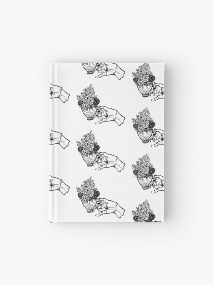 Hand Holding A Magic Tea Or Coffee Cup Field Summer Flowers Bouquet Sketch Hardcover Journal