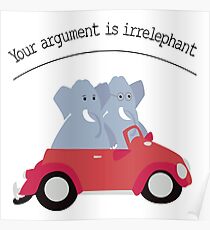 Funny elephants in red beetle car Poster