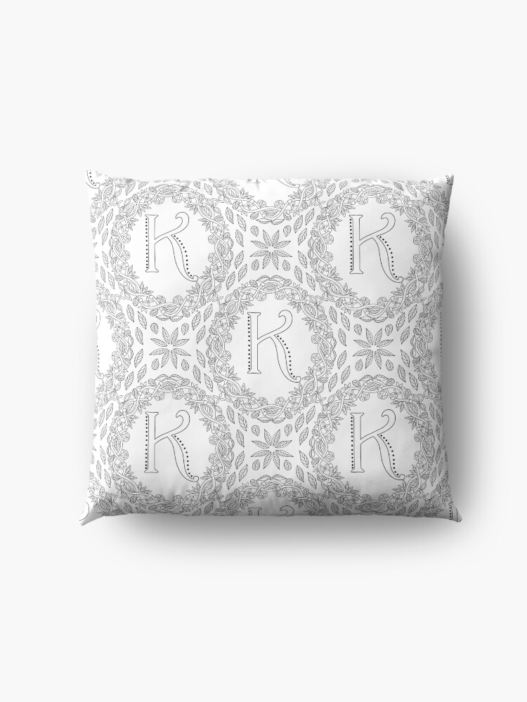 Alternate view of Letter K Black And White Wreath Monogram Initial Floor Pillow