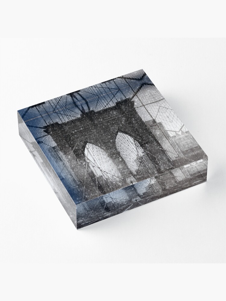 Alternate view of Brooklyn Bridge Snow Day Acrylic Block