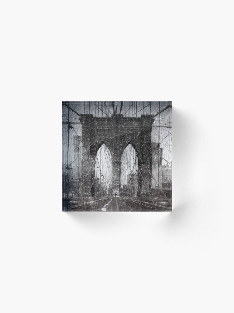 Alternate view of Brooklyn Bridge Snow Day Acrylic Block