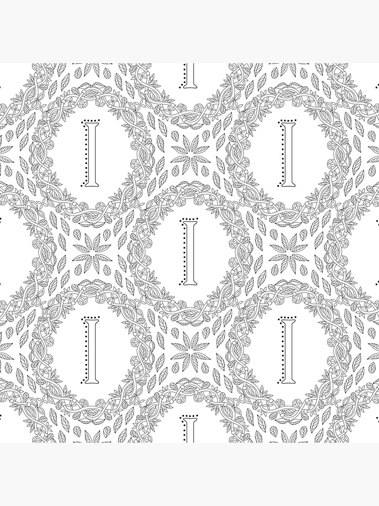 Letter I Black And White Wreath Monogram Initial by theartofvikki