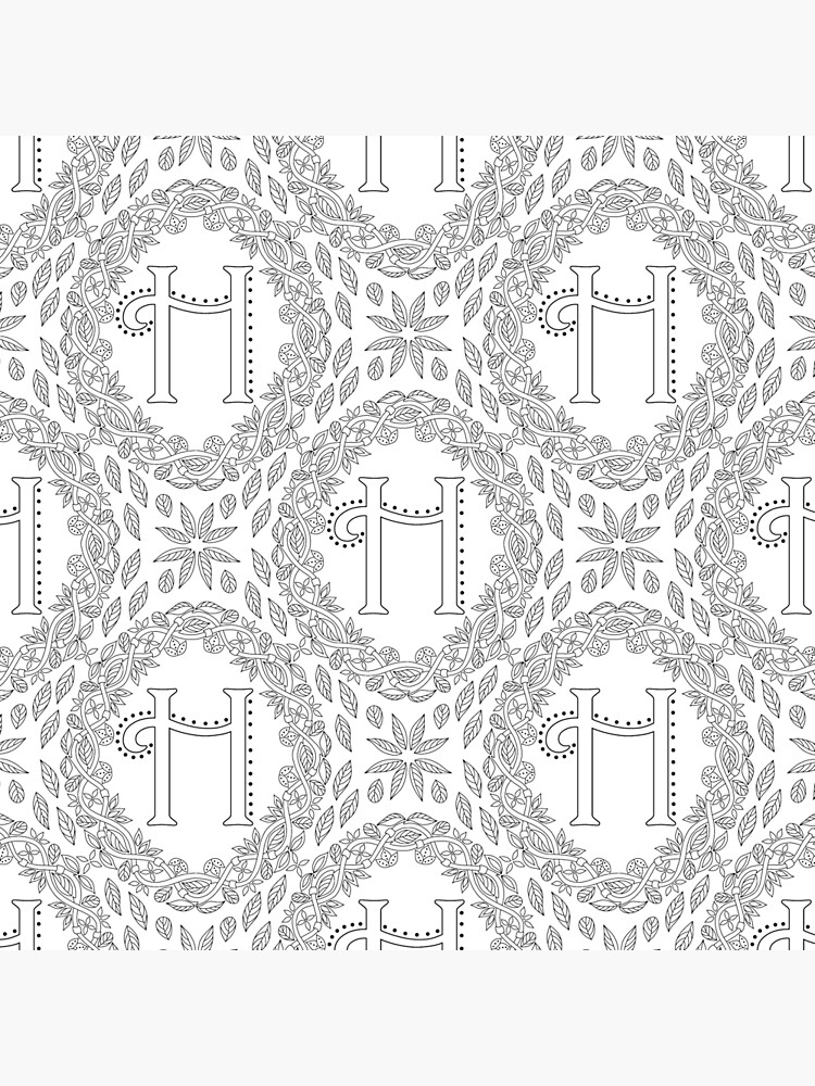 Letter H Black And White Wreath Monogram Initial by theartofvikki