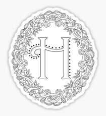 Letter H Black And White Wreath Monogram Initial Sticker