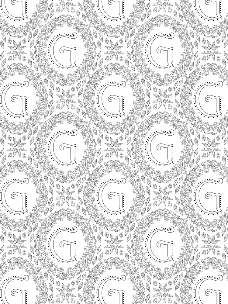 Letter G Black And White Wreath Monogram Initial by theartofvikki