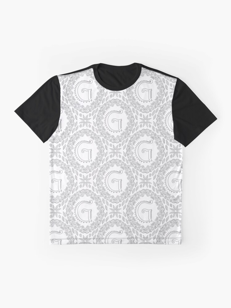 Alternate view of Letter G Black And White Wreath Monogram Initial Graphic T-Shirt
