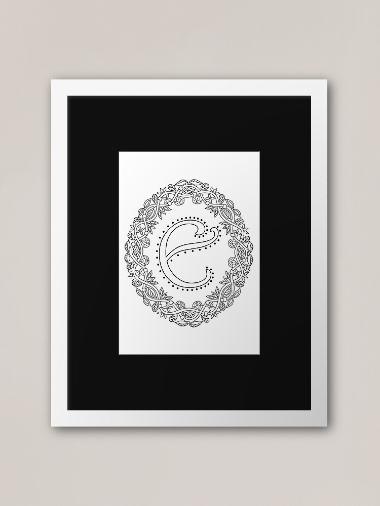 Alternate view of Letter E Black And White Wreath Monogram Initial Framed Art Print