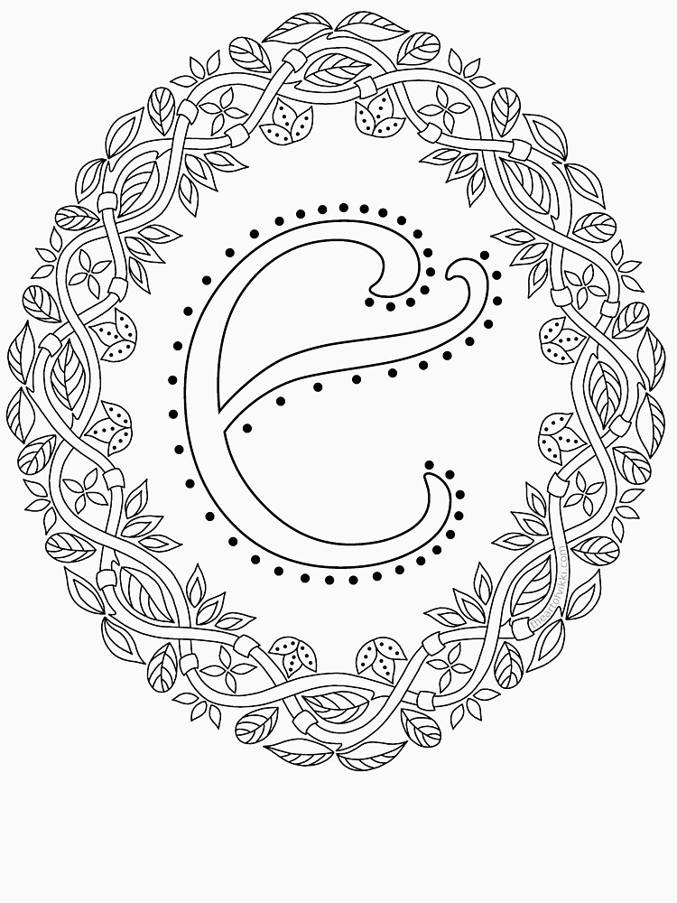Letter E Black And White Wreath Monogram Initial by theartofvikki