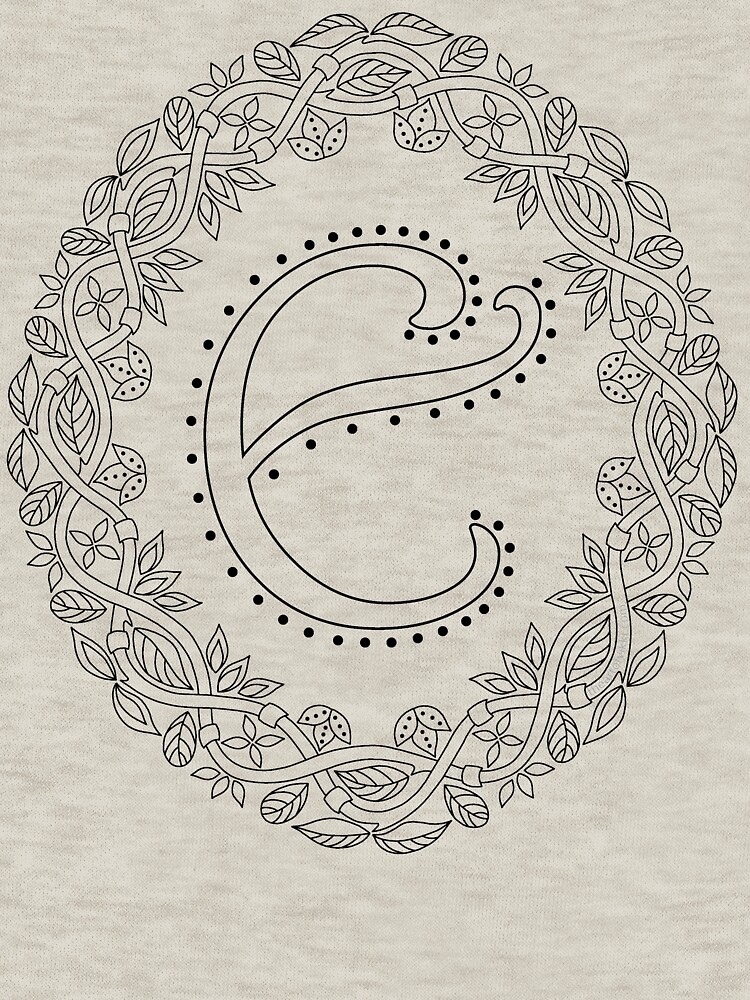 Letter E Black And White Wreath Monogram Initial by theartofvikki